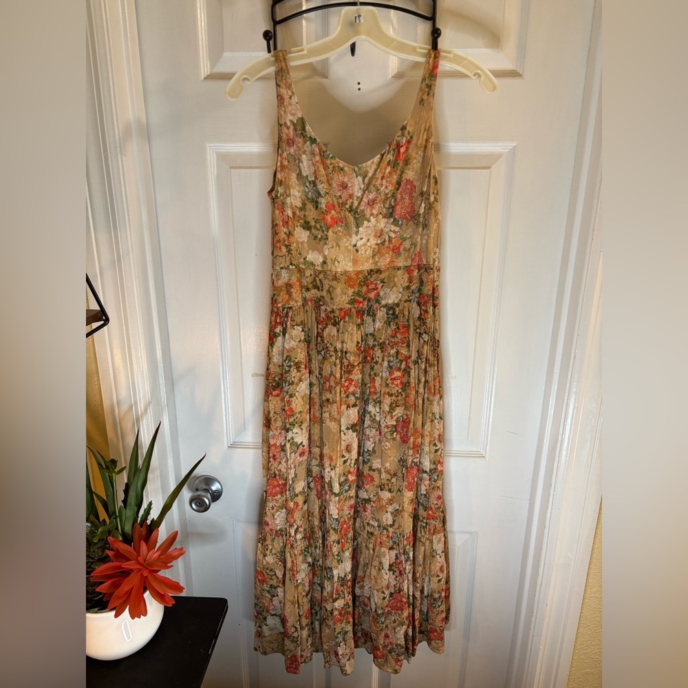 Peruvian Connection Floral Maxi Dress - Beige and Red Boho Cottagecore, Sz 6 - Picture 5 of 8